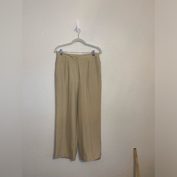 Laura Scott Women Sz 10 Silk Linen Blend Trouser Beige Pants Tapered Leg Preppy - Picture 2 of 9